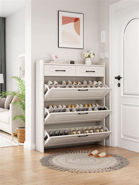 Save 30% • Miniyam Shoe Cabinet, Flip Down Shoe Rack with Drawers