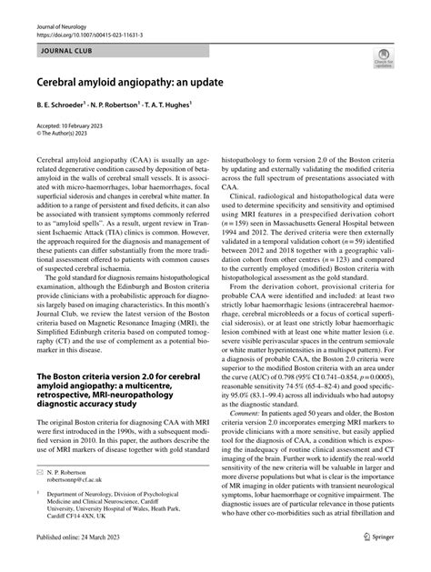 (PDF) Cerebral amyloid angiopathy: an update