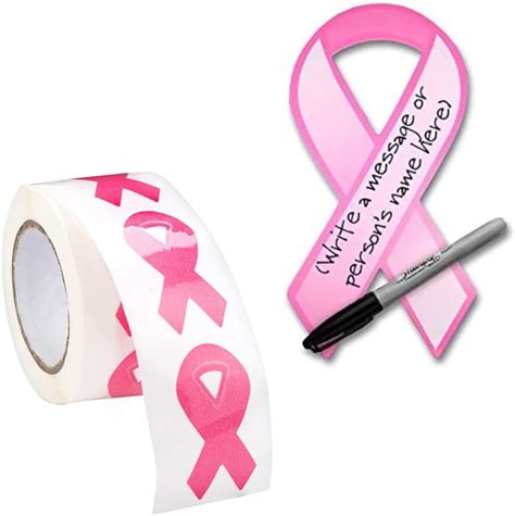 Breast Cancer Awareness Pink Ribbon Stickers And Large Pink Donation Paper Ribbons