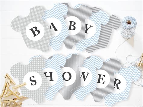 Bander N De Baby Shower Imprimible Azul Y Gris Guirnalda Para Baby