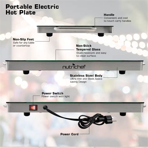 Nutrichef Portable Electric Hot Plate Tray Dish Warmer W Black Glass Top Keep Food Warm For