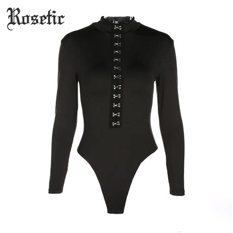 Rosetic Gothic Bodysuit Women Winter Long Sleeve Shirts Body Femme 2018