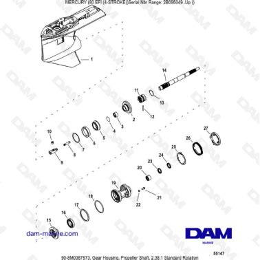 Mercury 90 EFI Caja de engranajes eje de la hélice rotación