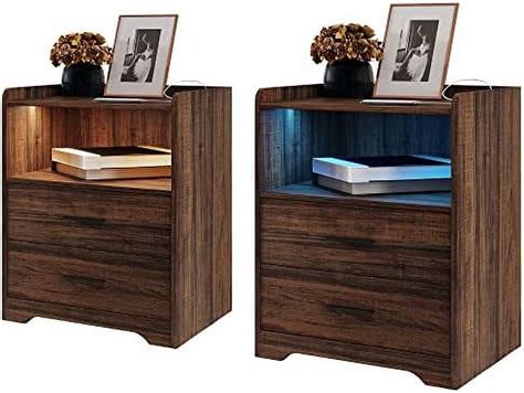 Hbboomlife Nightstand With Charging Station Set Of Nightstand With