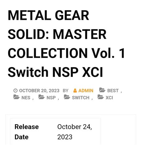 METAL GEAR SOLID: MASTER COLLECTION Vol. 1 Switch reportedly leaks ...