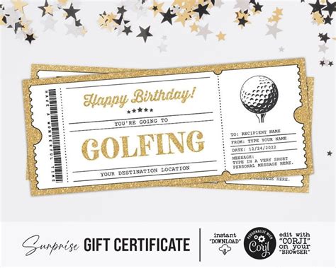 Surprise Golfing Trip Ticket Golf Gift Certificate Template Etsy In