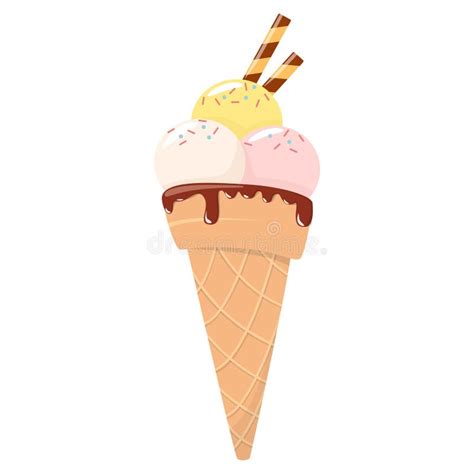 Ice Cream Cone Delicious Cold Dessert Sweet Summer Frozen Meal Stock