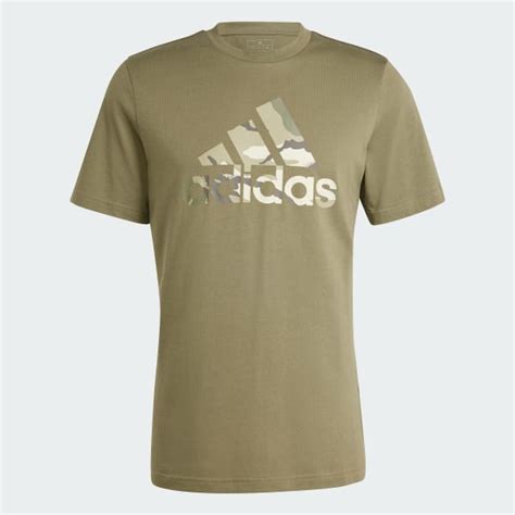 Adidas Camo Badge Of Sport Graphic T Shirt Green Free Delivery