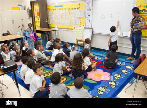 Kindergarten Children Getting An Abcs Lesson Stock Photo Alamy