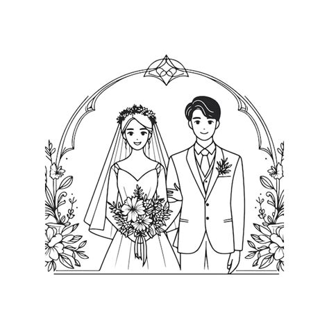 Continuous One Line Drawing Of A Wedding Couple Vector Illustration