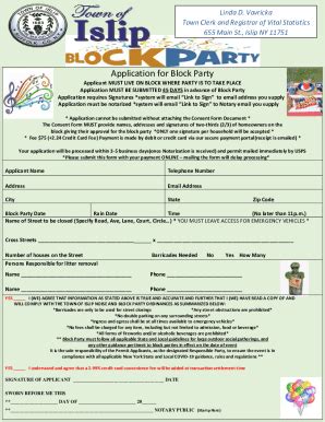 Form Ny Application For Block Party Town Of Islip Fill Online