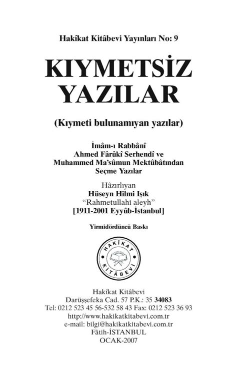 PDF Hakîkat Kitâbevi Yaynlar No 9 KIYMETSZ YAZILARtest turktakvim