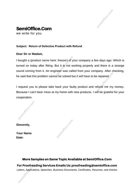 Sample Letter to Return a Defective Product to Seller or Company ...