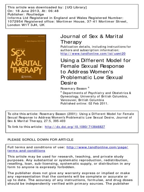 Using A Different Model For Female Sexual Response To Address Womens