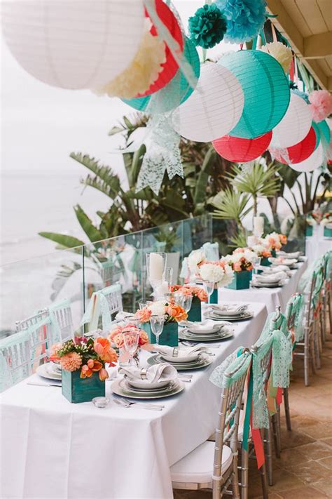 teal, aqua, and coral paper lantern wedding ideas via Steve Cowell Photo - Hi Miss Puff