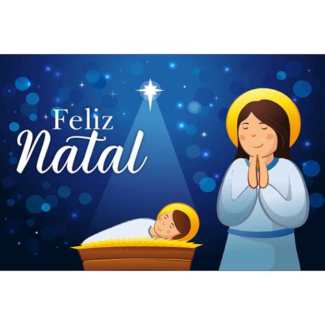 Painel De Tecido Sublimado Feliz Natal Menino Jesus E Maria Estrelas E