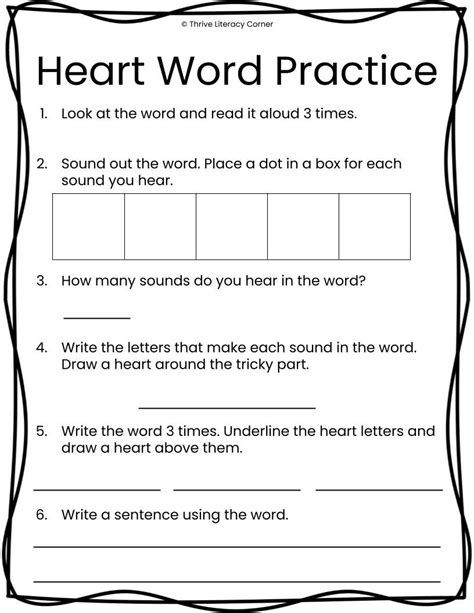 The Heart Word Practice Worksheet For Students To Learn How To Read And