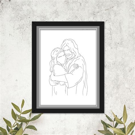 Jesus Hugging Woman, Christ's Embrace, Christ Line Art, the Saviour ...