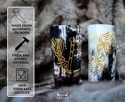 Norse Empire Viking Cups Drinking Horn Mugs Set 2 With Bottle Opener