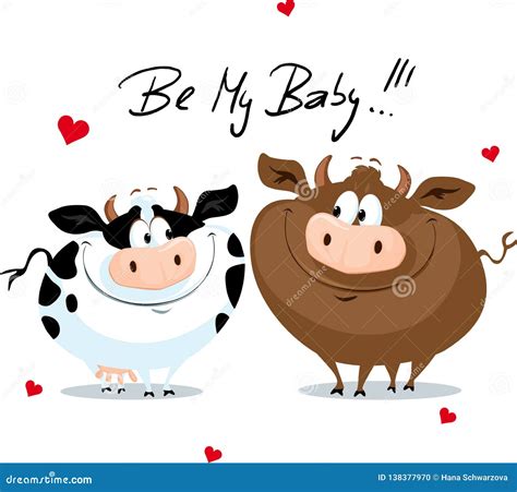 Cute Cow in Love Valentines Day Vector Cartoon Illustration Stock ...