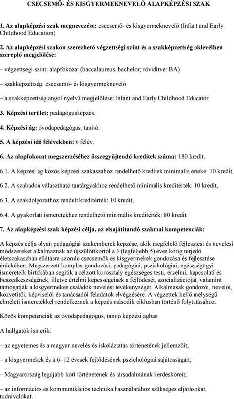 CSECSEMŐ ÉS KISGYERMEKNEVELŐ ALAPKÉPZÉSI SZAK PDF Ingyenes letöltés