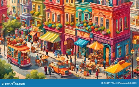 Picturesque Scene Of A Bustling City Stock Illustration Illustration