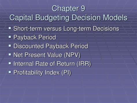 Ppt Chapter Capital Budgeting Decision Models Powerpoint