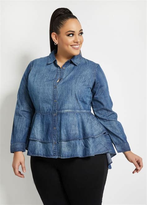 Plus Size Denim Peplum Top Blue Denim Top Peplum Top Tops