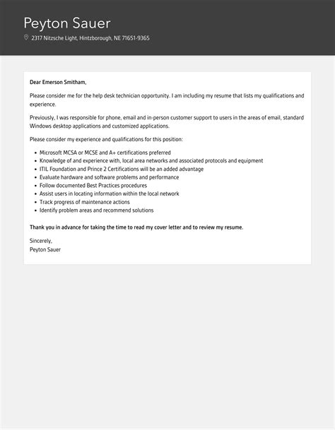 Help Desk Technician Cover Letter Velvet Jobs