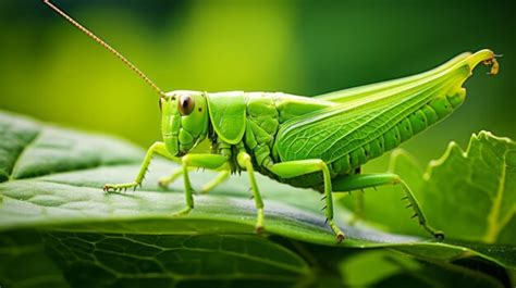 Premium AI Image | a close up of a green grasshopper on a leaf