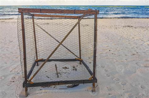 Sea turtle nests in cages protected on the beach Mexico. 49074347 Stock