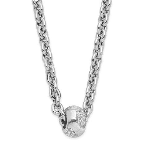 Sterling Silver Polished Cz Bead Necklace Precious Accents Ltd