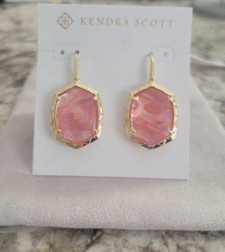 Kendra Scott Daphne Drop Earrings Gold Light Pink Abalone Shell Nwt