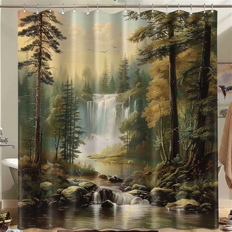 Nature Enthusiast S Dream Forest Waterfall Shower Curtain Serene River