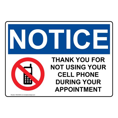 Osha Notice No Cell Phone During Your Appointment Sign One 9548