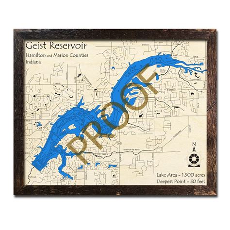 Wooden Geist Reservoir 3d Map Custom Lake Map Cabin Decor Lake House