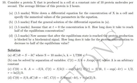 0. Consider a protein X that is produced in a cell at | Chegg.com