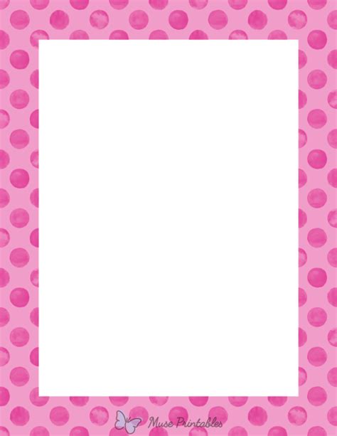 Printable Hot Pink Watercolor Polka Dots Page Border