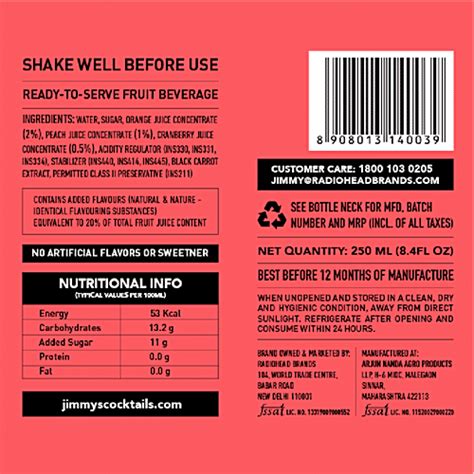 Buy Jimmy S Cocktails Non Alcoholic Beverage Sex On The Beach Mixer Online At Best Price Of Rs