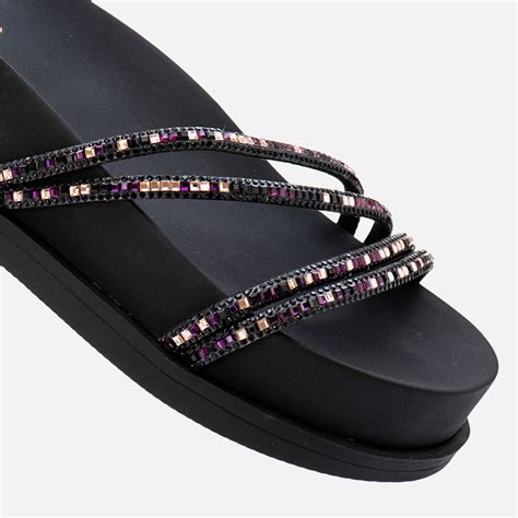 Papete Alta Com Brilho - Papete Sola Alta Tiras Finas Brilho Strass Feminino Milano Preto 13455