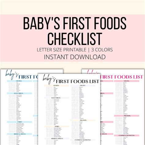 Baby S First Foods Checklist Printable Baby Food List Etsy UK