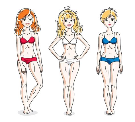 Mujeres hermosas jóvenes posando en bikini colorido conjunto vectorial