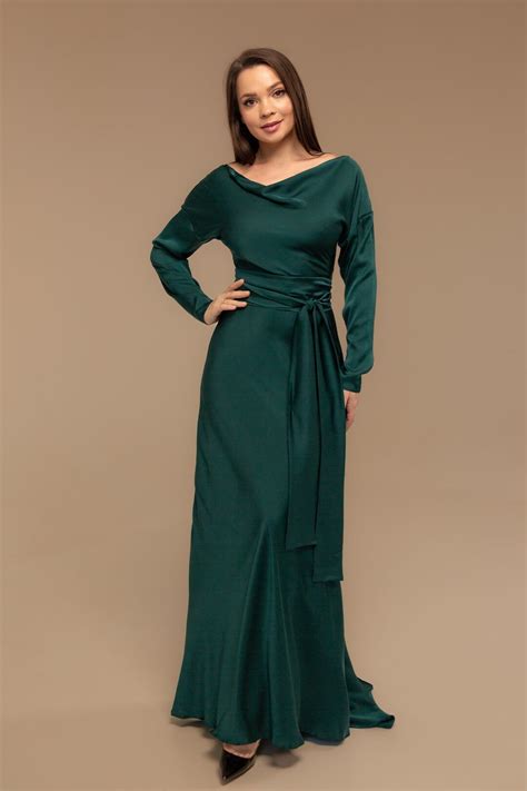 Emerald Green Silk Maxi Dress With Train Emerald Bridesmaid Etsy