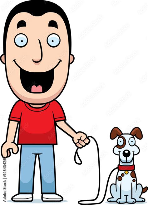 Cartoon Man Walking Dog Stock Vector | Adobe Stock