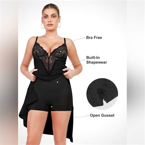 Popilush Dresses Popilush Builtin Shapewear Sexy Lace Slip Split