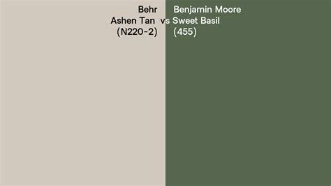 Behr Ashen Tan N220 2 Vs Benjamin Moore Sweet Basil 455 Side By