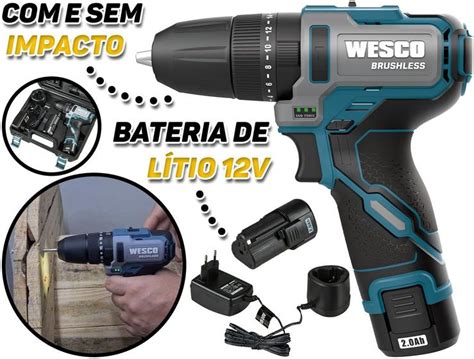 Parafusadeira E Furadeira De Impacto A Bateria 12v Wesco Acessórios