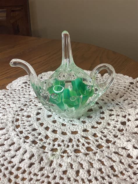 Vintage Marked Joe St Clair Art Glass Mini Teapot Paperweight Etsy