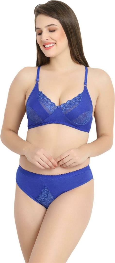 Buy Tace Women Blue Solid Cotton Blend Lingerie Set Online At Best