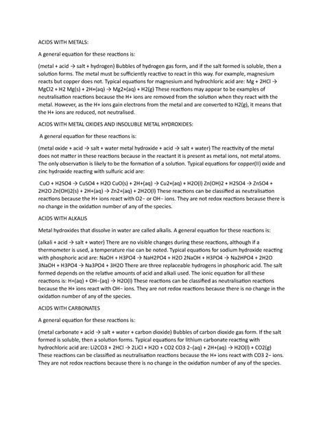 Acids WITH Metals - .,,,,, - ACIDS WITH METALS: A general equation for ...